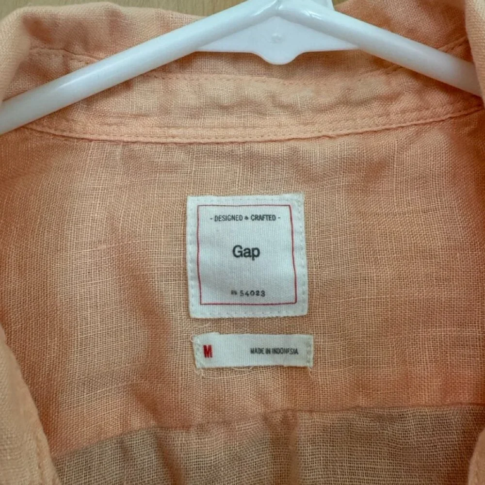 GAP 100% Linen Button Down Shirt - Medium / Peach / Orange - Picture 2 of 3